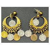 Vintage Coin Motif Jewelry Set with Necklace, Earrings, and Pendant
