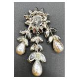 Set of 9 Vintage Rhinestone and Faux Pearl Brooch Pins