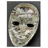 Set of 3 Decorative Costume Brooch Pins - Mask, Leaf, and Flower Designs