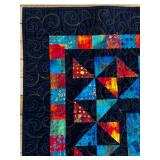 Artisan Handmade Colorful Art Quilt Wall Hanging with Leaf Motif and Patchwork