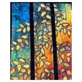 Artisan Handmade Colorful Art Quilt Wall Hanging with Leaf Motif and Patchwork