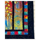Artisan Handmade Colorful Art Quilt Wall Hanging with Leaf Motif and Patchwork