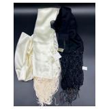 Set of 2 Collection XIIX Scarves Ivory and Black with Fringe and Beaded Detail