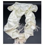 Set of 2 Collection XIIX Scarves Ivory and Black with Fringe and Beaded Detail