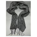 Set of 2 Collection XIIX Scarves Ivory and Black with Fringe and Beaded Detail