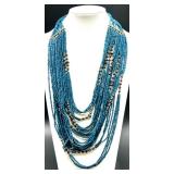 Set of 3 Beaded Necklaces - Blue Seed Beads, Lapis Blue & Stone Chips