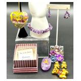 Victorian Enameled Heart Pendant, Amethyst Jewelry, and Brooch Collection