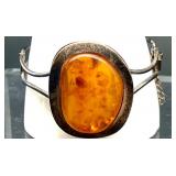 Vintage Sterling Silver Amber Jewelry Set - Bracelet, Earrings, and Pendants