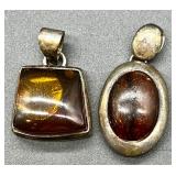 Vintage Sterling Silver Amber Jewelry Set - Bracelet, Earrings, and Pendants