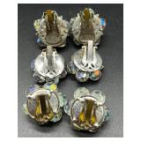 Vintage Rhinestone Jewelry Set with Clip-On Earrings, Necklaces, and Bracelet