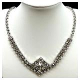 Vintage Rhinestone Jewelry Set with Clip-On Earrings, Necklaces, and Bracelet
