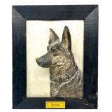 Vintage 3D Tin on Wood Framed German Shepherd Relief Art Plaque 