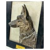 Vintage 3D Tin on Wood Framed German Shepherd Relief Art Plaque 