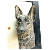 Vintage 3D Tin on Wood Framed German Shepherd Relief Art Plaque 