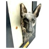 Vintage 3D Tin on Wood Framed German Shepherd Relief Art Plaque 