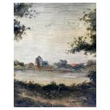 Signed Oil Painting on Wood Board Rural Cottage Landscape