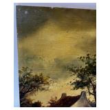 Signed Oil Painting on Wood Board Rural Cottage Landscape
