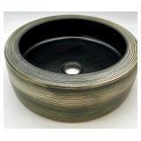 Artisan Ceramic Vessel Sink 16 Inch Round Textured Black and Beige - NIB