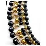 Vintage Jewelry Set - Black and Gold Bead Necklace, Monet Gold-Tone Bracelet, and Rhinestone Clip Earrings