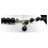 Vintage Jewelry Set - Black and Gold Bead Necklace, Monet Gold-Tone Bracelet, and Rhinestone Clip Earrings