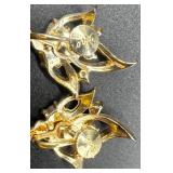 Vintage Jewelry Set - Black and Gold Bead Necklace, Monet Gold-Tone Bracelet, and Rhinestone Clip Earrings