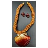Collection of Assorted Costume Jewelry Necklaces and Earrings with Shell and Abalone Accents