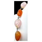 Stone Bead Necklace with Pink and Orange Tones and Green Heart Pendant