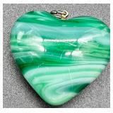 Stone Bead Necklace with Pink and Orange Tones and Green Heart Pendant