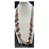 Beaded Jewelry Set with Multistrand Necklaces, Bracelets and Clip-On Earrings