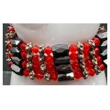 Beaded Jewelry Set with Multistrand Necklaces, Bracelets and Clip-On Earrings