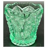 Vintage Vaseline UV Reactive Glass Bowl and Decorative Toothpick Cup