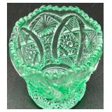 Vintage Vaseline UV Reactive Glass Bowl and Decorative Toothpick Cup