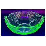 Vintage Vaseline UV Reactive Glass Bowl and Decorative Toothpick Cup
