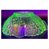 Vintage Vaseline UV Reactive Glass Bowl and Decorative Toothpick Cup