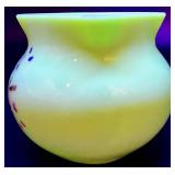 Antique Victorian Hand Painted Uranium Glass Vase with Floral Design