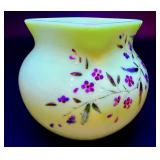 Antique Victorian Hand Painted Uranium Glass Vase with Floral Design