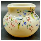 Antique Victorian Hand Painted Uranium Glass Vase with Floral Design