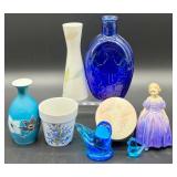 Vintage Collection of Decorative Glass Bluebirds of Happiness, Figures, Powder Box and Vases Collection Featuring -Royal Doulton, Rosenthal Germany, Wedgwood and Lefton