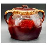 Set of 2 Vintage Glazed Stoneware Kitchen Pieces - Mixing Bowl and USA Pottery Lidded Crock