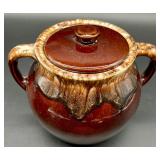 Set of 2 Vintage Glazed Stoneware Kitchen Pieces - Mixing Bowl and USA Pottery Lidded Crock