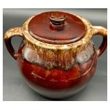 Set of 2 Vintage Glazed Stoneware Kitchen Pieces - Mixing Bowl and USA Pottery Lidded Crock