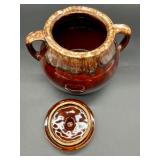 Set of 2 Vintage Glazed Stoneware Kitchen Pieces - Mixing Bowl and USA Pottery Lidded Crock