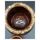 Set of 2 Vintage Glazed Stoneware Kitchen Pieces - Mixing Bowl and USA Pottery Lidded Crock