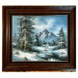 Framed Signed Winter Mountain Landscape Oil Painting by Bob Kyle