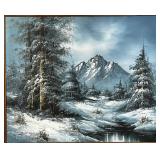 Framed Signed Winter Mountain Landscape Oil Painting by Bob Kyle