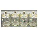 Vintage Apothecary Glass Jars and Soap Dish Set with Wicker Basket