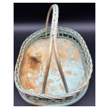 Vintage Apothecary Glass Jars and Soap Dish Set with Wicker Basket