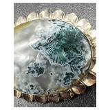 Vintage Moss Agate Stone Brooch with Floral Sterling Silver Frame