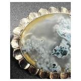 Vintage Moss Agate Stone Brooch with Floral Sterling Silver Frame