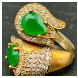 Set of Sterling Silver Green Gemstone Earrings, Statement Ring and Additional Earrings